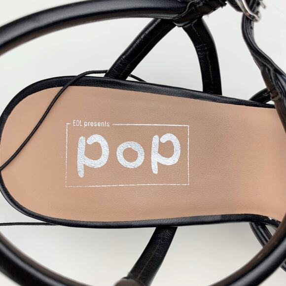 Pop Agreeable Sandals Black Faux Leather Strappy Block Heel Women's 8 - Picture 5 of 10